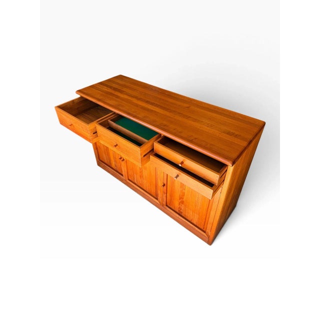 Mid-Century Danish Solid Teak Sideboard Credenza Attributed to Nissen & Gehl For Sale - Image 10 of 17