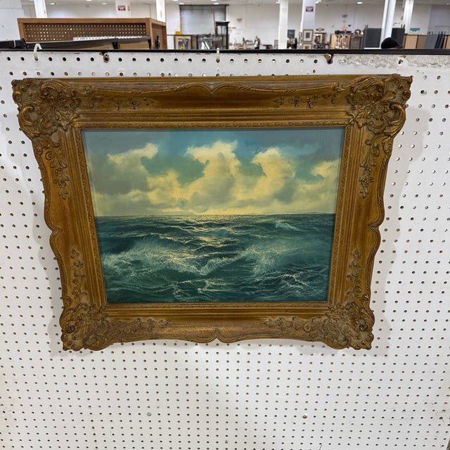 Vintage Seascape Oil Painting – Ornate Gilt Frame For Sale In Atlanta - Image 6 of 12