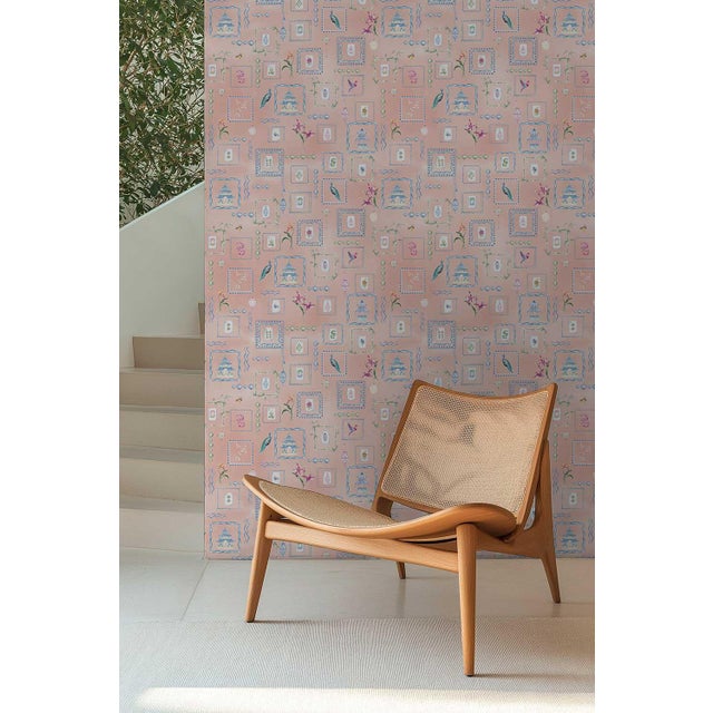 Textile Mahjong Tile Grasscloth Wallpaper by House Party | Coral Crack | 8 Yards For Sale - Image 7 of 8