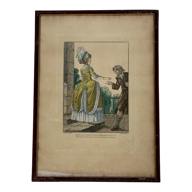 French Engraving Hand Colored Galerie Des Modes Costumes Francais, 1779 For Sale