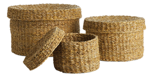 Seagrass Round Lidded Baskets, Set Of 3