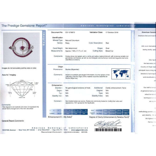 1930s Art Deco No Heat Burma Ruby and Diamond Brooch For Sale In Miami - Image 6 of 6