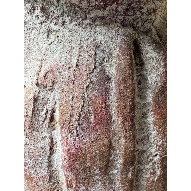 Large Hand-Thrown Terracotta Floor Jar With Artichoke Relief, Scroll Handles and Natural Whitewash Patina For Sale - Image 15 of 15