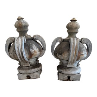 Late 20th Century Monumental Zinc Finials From Paris- Pair For Sale