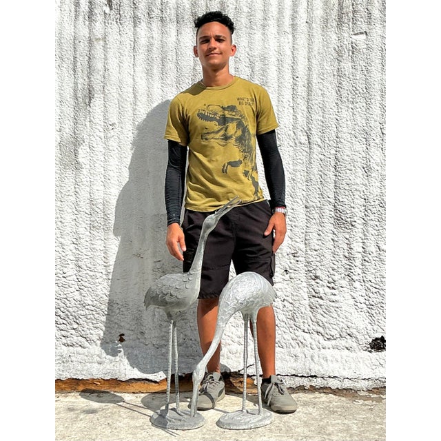 Vintage Coastal Cast Metal Cranes - Set of 2 For Sale - Image 4 of 4