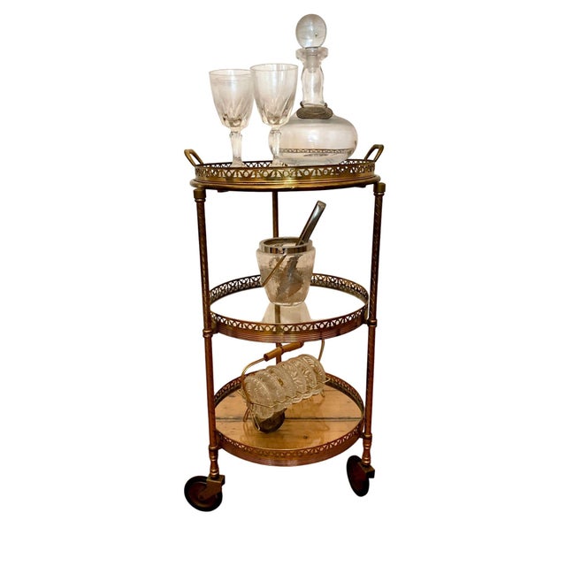 Gold Neoclassicist Art Deco French Bar Trolley in Brass, 1970s For Sale - Image 8 of 9