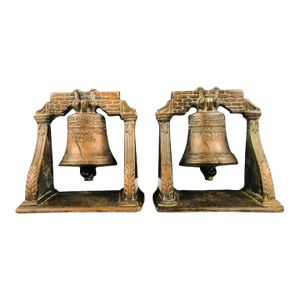 Medieval Antique Cast Bronze Mission Bell Sculpture Bookend, a Pair