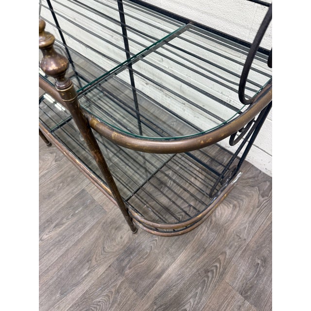 Vintage French Country or Mediterranean Style Wrought Iron Brass Baker’s Rack For Sale - Image 13 of 15