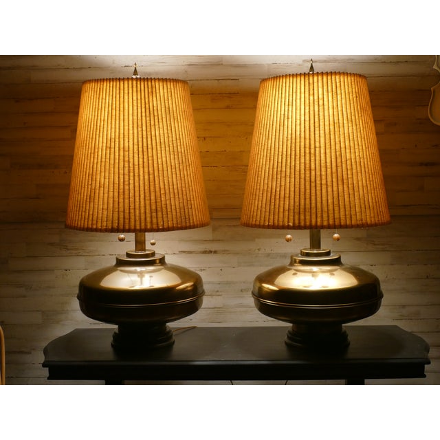 Mid 20th Century Authentic Marbro Monumental Brass Table Lamps With Original Pleated Shades - a Pair For Sale - Image 13 of 18