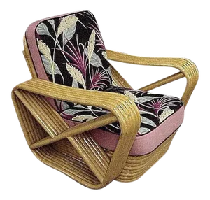 Restored Six-Strand Square Pretzel Rattan Lounge Chair