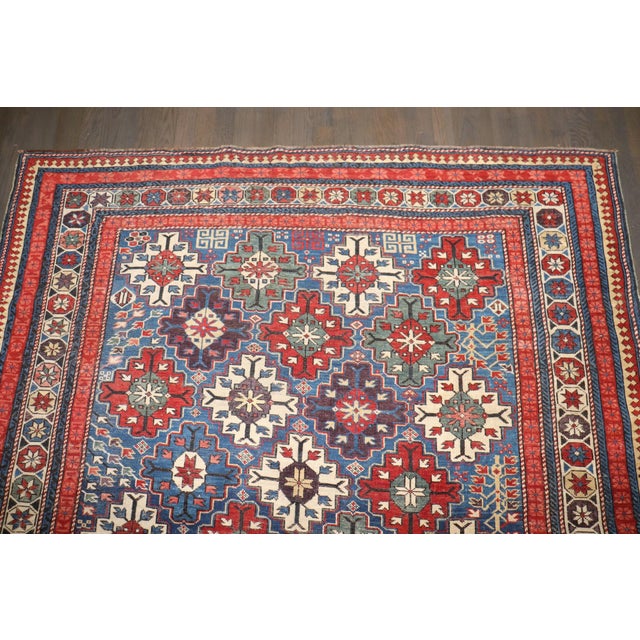 Textile Blue Late 19th Century Square Caucasian Kuba Rug no. j5269 For Sale - Image 7 of 8