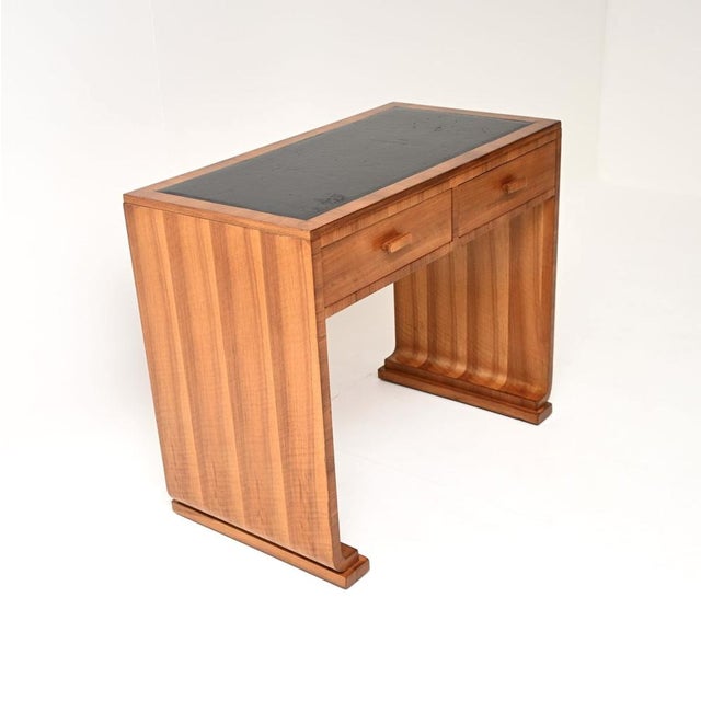 Mid-Century Modern Art Deco Walnut and Leather Top Desk, 1930s For Sale - Image 3 of 12