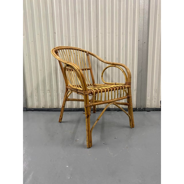 Brown Mid-Century Modern Bamboo and Rattan Armchair For Sale - Image 8 of 8