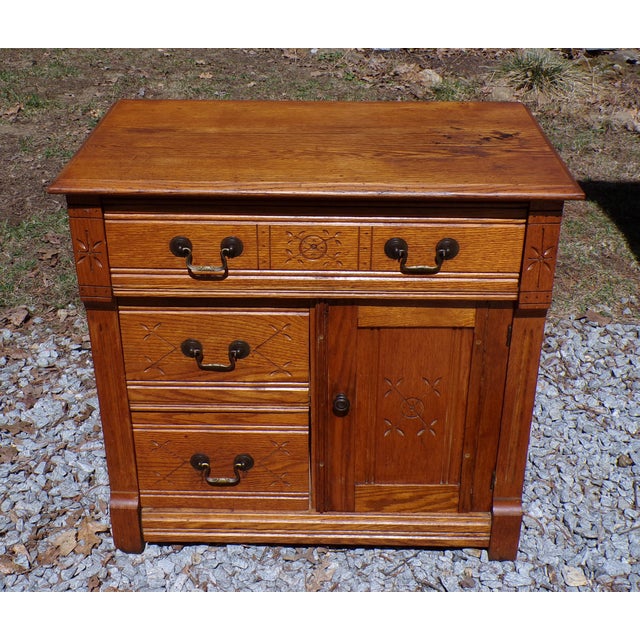 Farmhouse Antique Oak Chest Commode Washstand Dry Sink Country Farmhouse Cabinet For Sale - Image 3 of 17