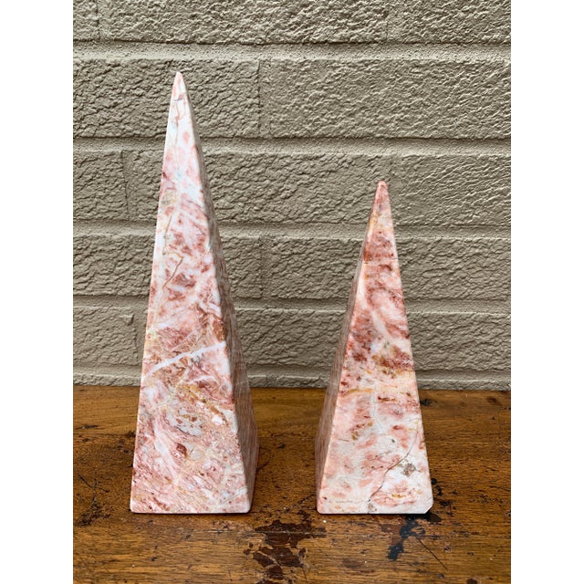 Pink Marble Obelisks With Dramatic Veining, a Pair For Sale - Image 4 of 9