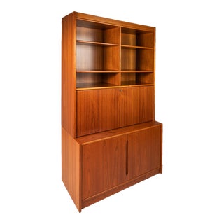 Danish Modern China Cabinet in Teak With Secretary Drop Down Desk Top in the Manner of Poul Hundevad, Denmark, C. 1970's For Sale