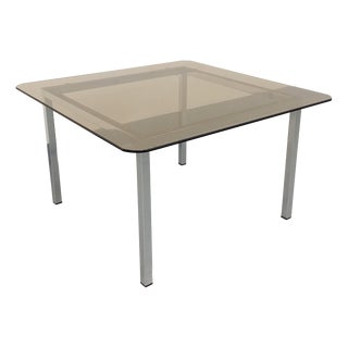 Vintage Square Coffee Table in Smoked Glass and Chrome Metal, 1970s For Sale