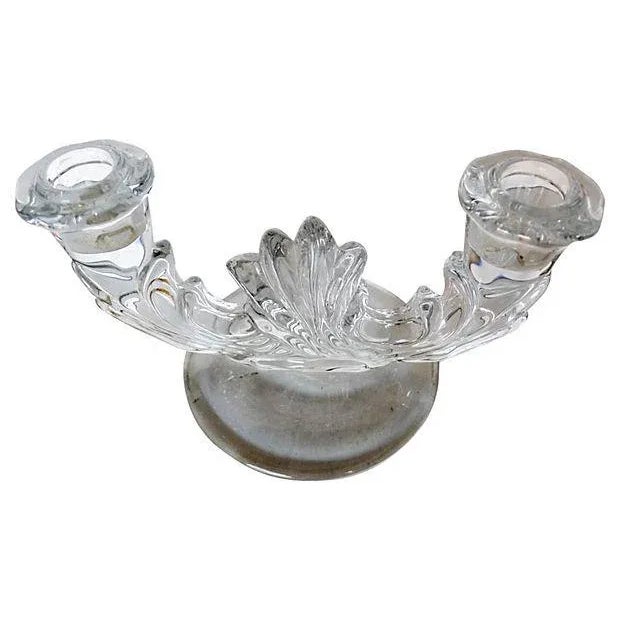 Clear Glass Art Deco Candleholders - A Pair For Sale - Image 4 of 4