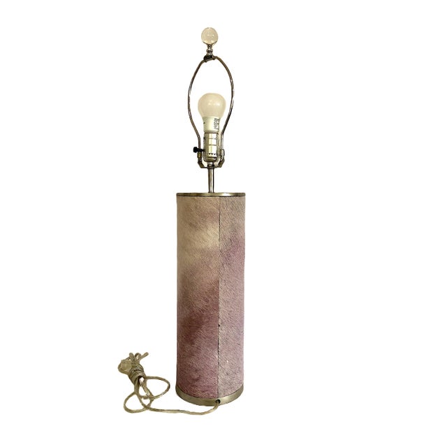 A Pair of Mid-Century Hair-on-Hide Wrapped Table Lamps With Brass Trim For Sale - Image 11 of 18