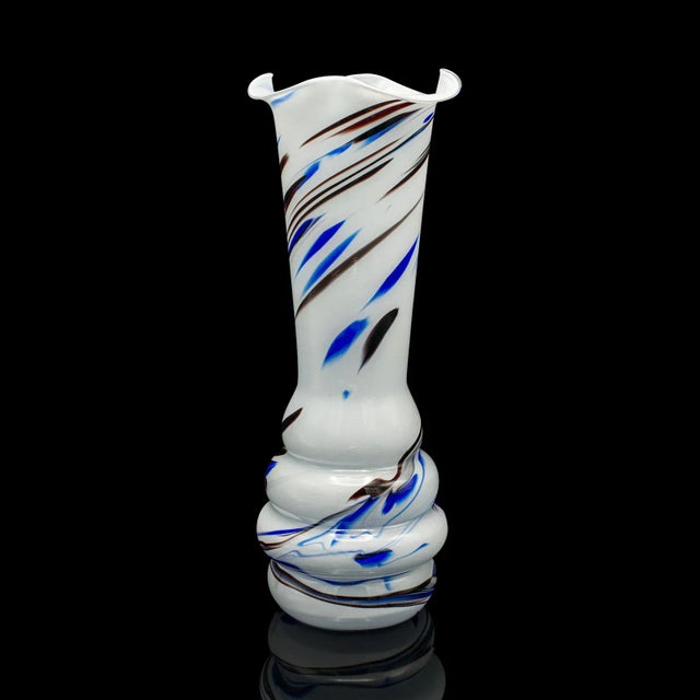 This is a tall vintage Murano flower vase. An Italian, blown glass vase, dating to the mid 20th century, circa 1950. Crisp...