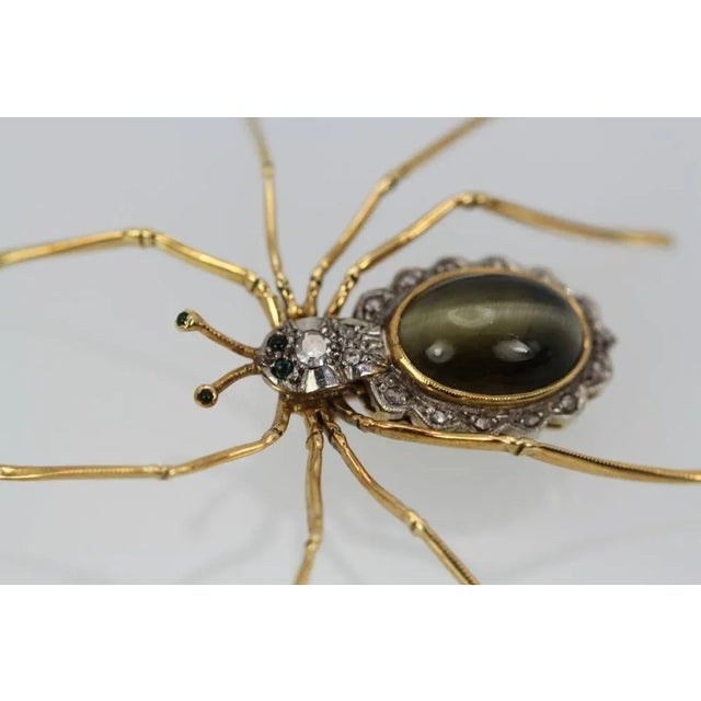 1930s Cat’s Eye Chrysoberyl Spider Brooch For Sale In Los Angeles - Image 6 of 10
