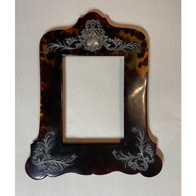 Exquisite Antique Victorian Faux Tortoiseshell & Sterling Silver Picture Frame For Sale - Image 4 of 12
