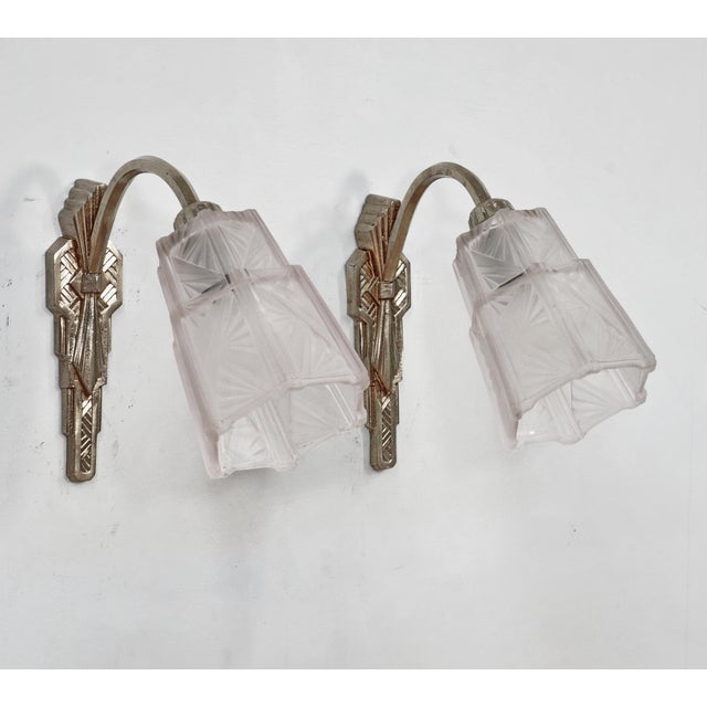 Ezan French Art Deco Wall Sconces by Etablissements Jean Gauthier 1930 France - A Pair For Sale - Image 4 of 9