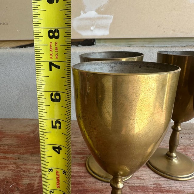 Vintage Mexico Artisan Made Brass Goblets- Set of 4 For Sale - Image 4 of 7