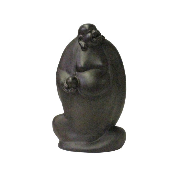 Chinese Huali Rosewood Hand Carved Happy Buddha Statue Chairish