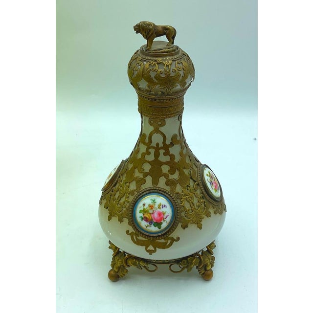 Opaline Bronze Bottle with Polychrome Porcelain Plates For Sale - Image 13 of 13