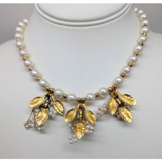 Metal Vintage 1980s Signed Valentino Faux-Pearl Grape Cluster Necklace For Sale - Image 7 of 7