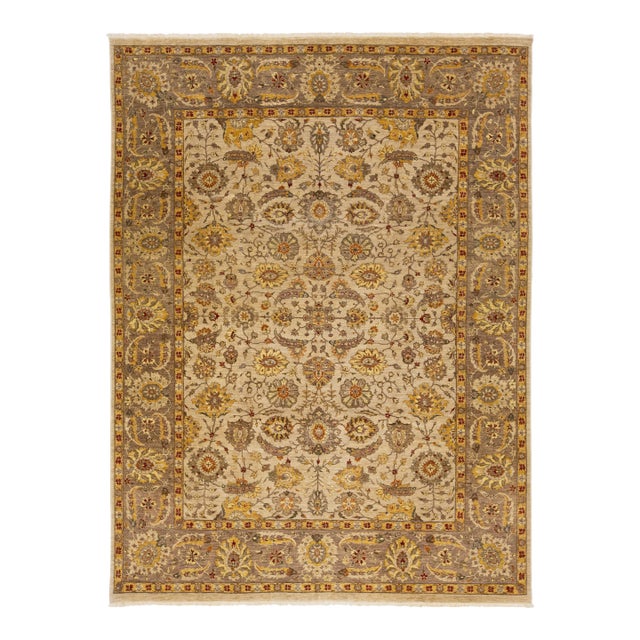Handmade Paki Peshawar Wool Rug in Beige With Floral Design For Sale