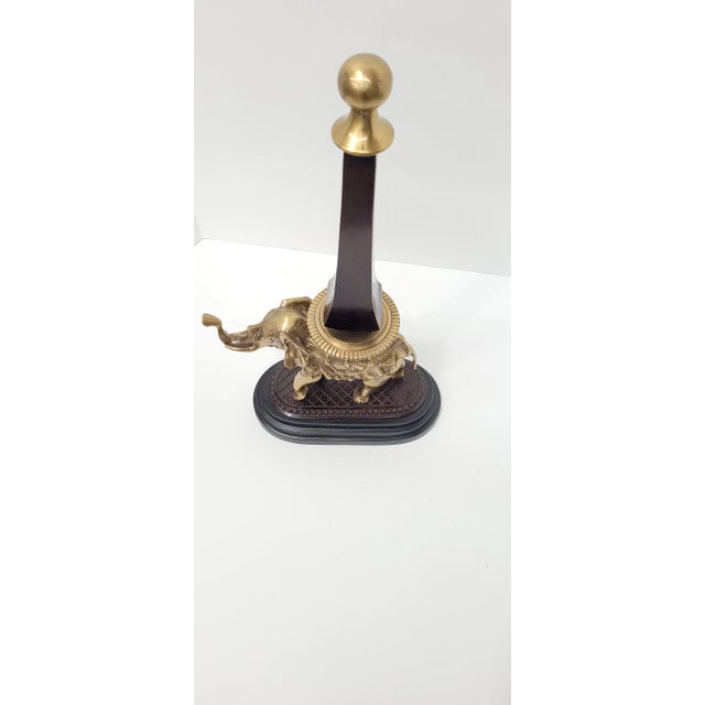 Wood Vintage Brass Elephant Sculpture With Finial 20.5" Safari Luxe Animal Decor Hollywood Regency & Colonial Revival Accent For Sale - Image 7 of 11