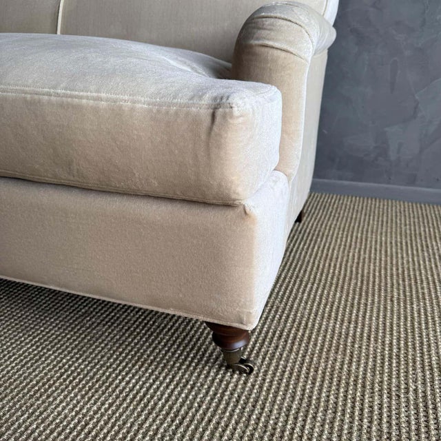 Greige Custom Made Modern English Arm Sofa in Performance Linen Velvet - 96" For Sale - Image 8 of 11