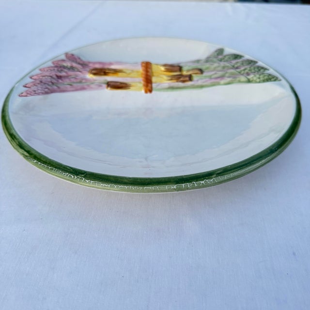 White 1960s Portuguese Majolica Purple Asparagus Divided Plate For Sale - Image 8 of 10