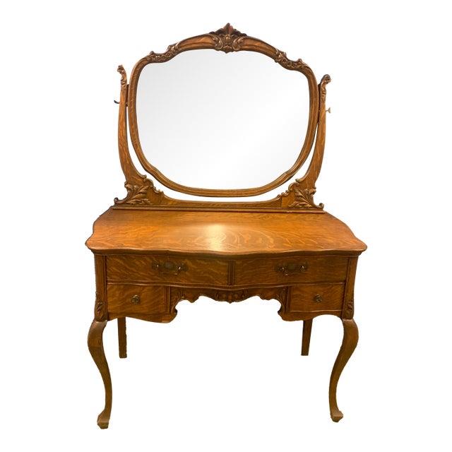 1920s Antique Oak Desk With Detachable Mirror For Sale
