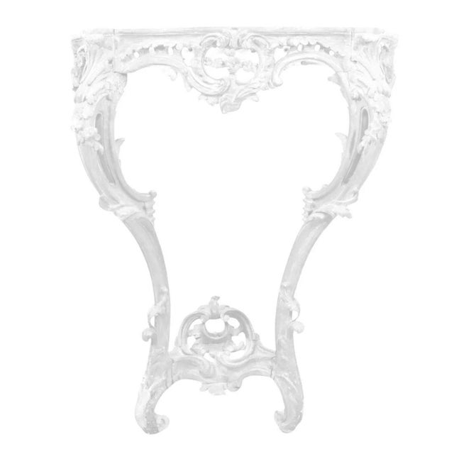 Rococo Marble Top White Carved Wood Wall Mount Console For Sale - Image 4 of 4
