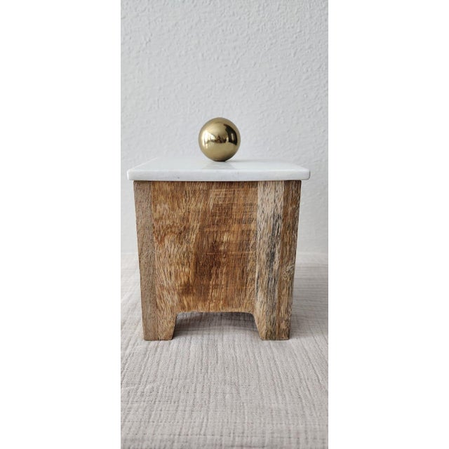 Small Wooden Box With a Marble Lid and Brass Knob For Sale - Image 4 of 5