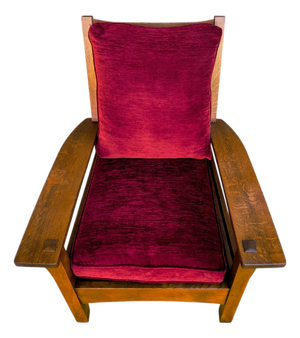 Stickley Mission Collection Oak & Velvet Bow Arm Lounge Chair (Model 89-2590)