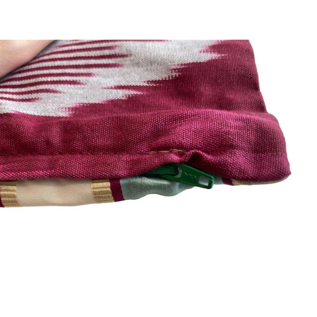 2020s Teal & Burgundy Striped & Ikat Pillow Cover For Sale - Image 5 of 5