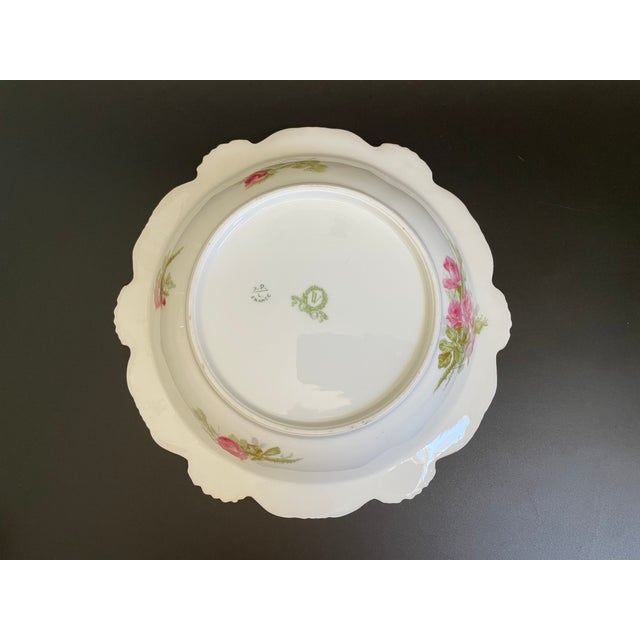 Limoges, France Antique Jean Pouyat Limoges Large Serving Bowl With Pink Roses For Sale - Image 4 of 13