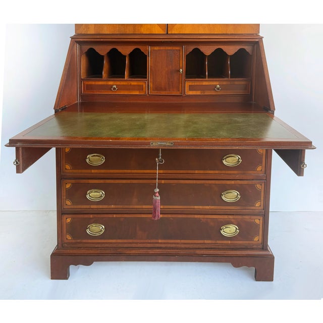 Late 20th Century George III or Hepplewhite Style Mahogany Secretary Bookcase With Arch Pediment For Sale - Image 12 of 13