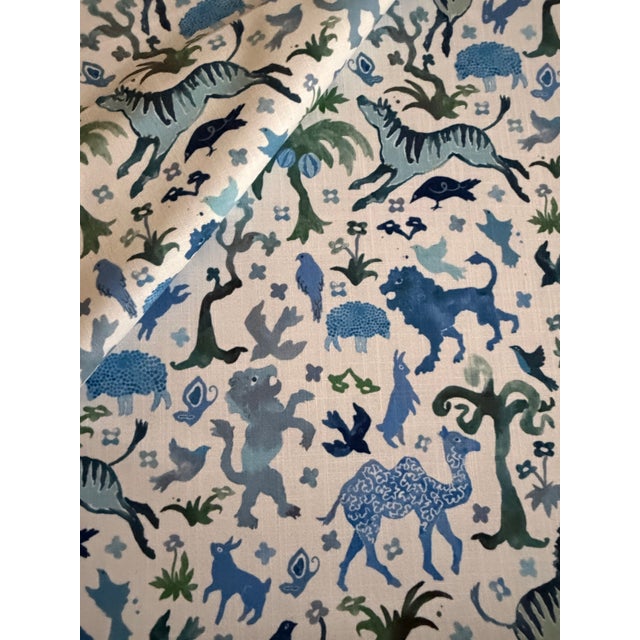 Schumacher Beasts Indoor/Outdoor Blue and Green Fabric 5 7/8 Yards Happy Menocal's Beasts Indoor/Outdoor is animated by a...