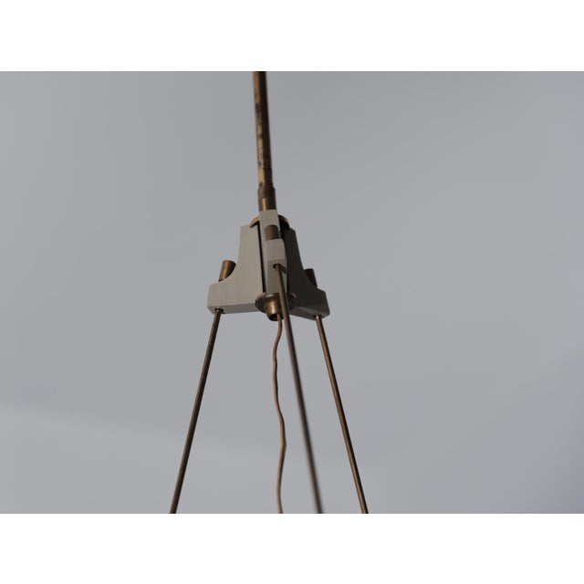 Metal Vintage Italian Pendant Lamp in Opaline Glass and Lacquered Wood, 1950s For Sale - Image 7 of 15