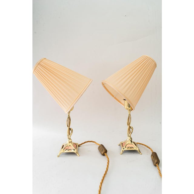 Jugendstil Brass Table Lamps with Fabric Shades, Vienna, Austria, 1908, Set of 2 For Sale - Image 10 of 18