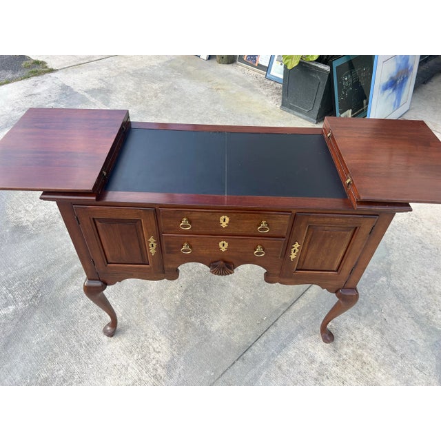 Vintage Console table Writing Desk Server two leaf extension, key included, two drawers, two storage cabinets, vinyl...