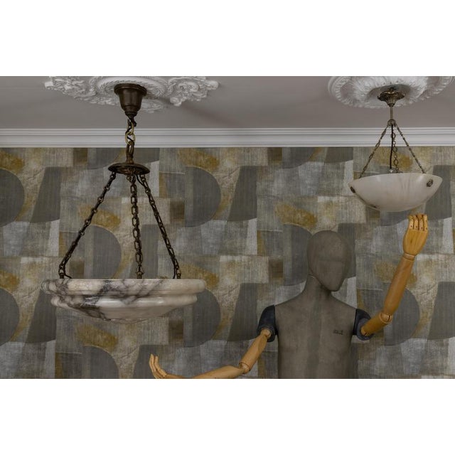 Extra Large Art Deco Six-Light Alabaster Pendant with Dark Veining, 1920 For Sale - Image 13 of 18
