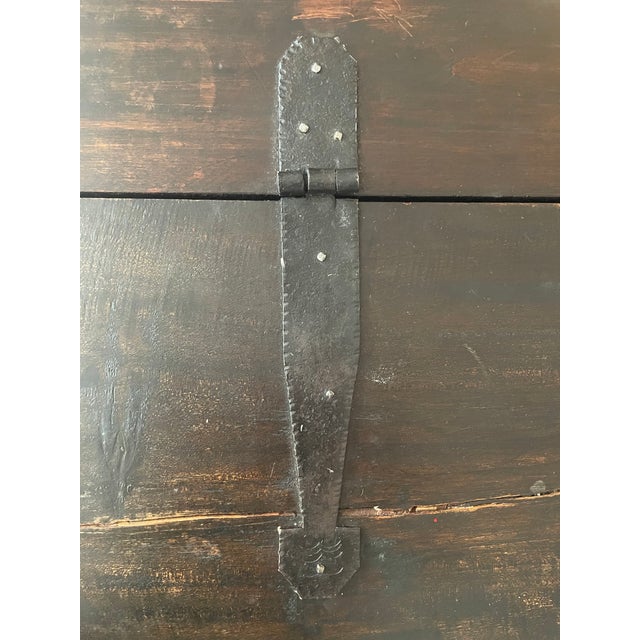 Rustic Solid Wood Trunk Coffee Table With Wrought-Iron Hinges, Square For Sale In Chicago - Image 6 of 12