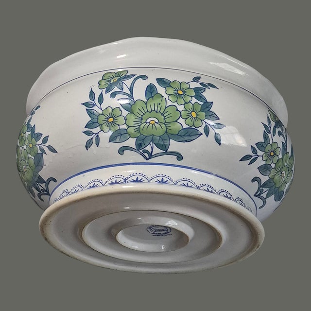 Blue Vintage Large Bonsai Succulent Jardinière Planter Asian Blue Floral Motif For Sale - Image 8 of 12