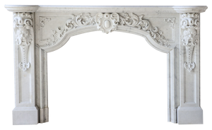 Large Antique Statuario Carrara Marble Fireplace with Viking Masks